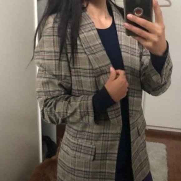 Plaid Flap Detail  Shawl Collar Blazer Jacket work office Business Chic - Picture 12 of 16